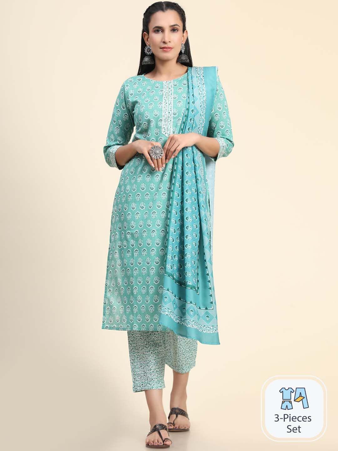 growish floral printed gotta patti kurta with trousers & dupatta