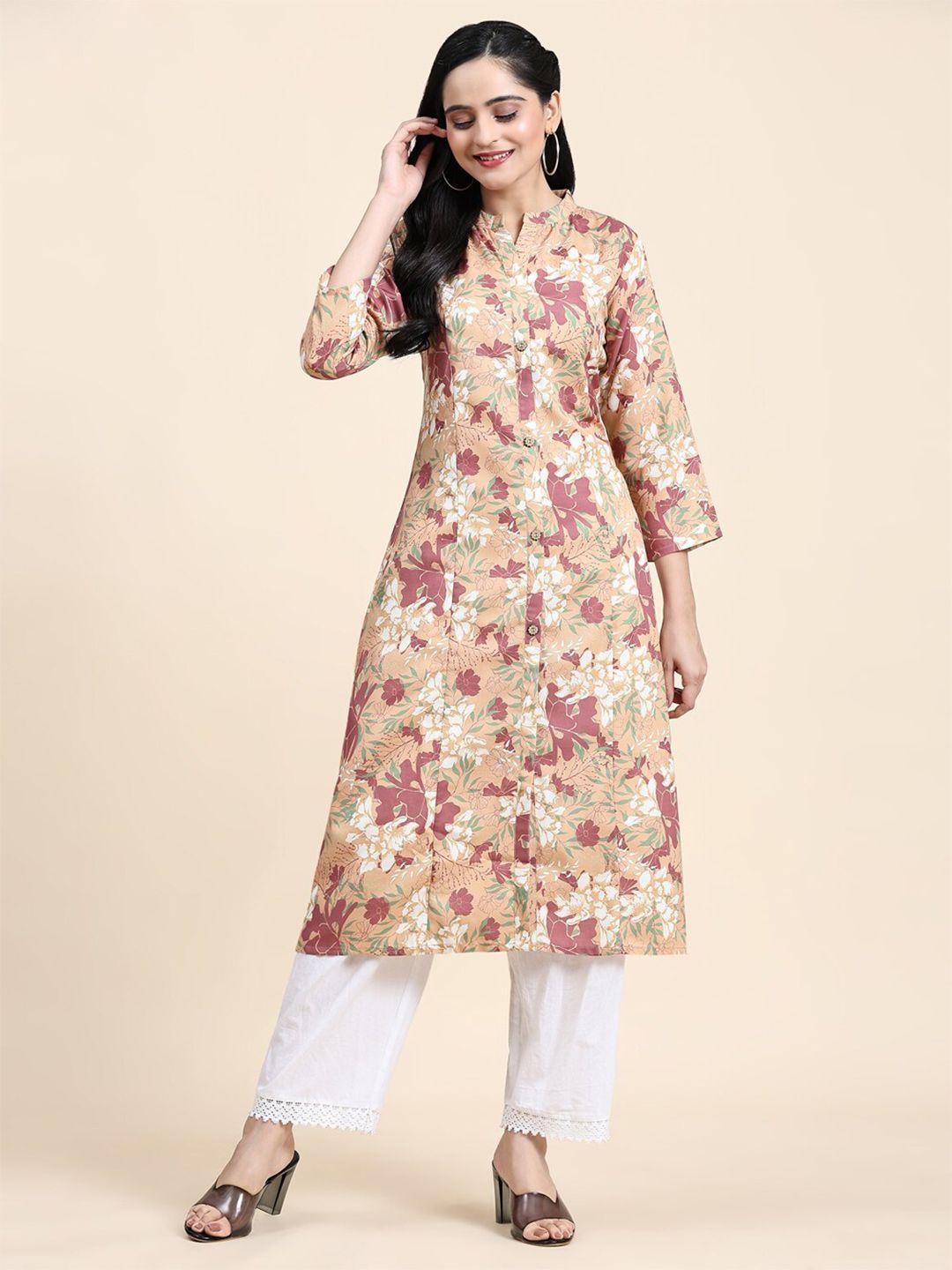 growish floral printed straight cotton kurta