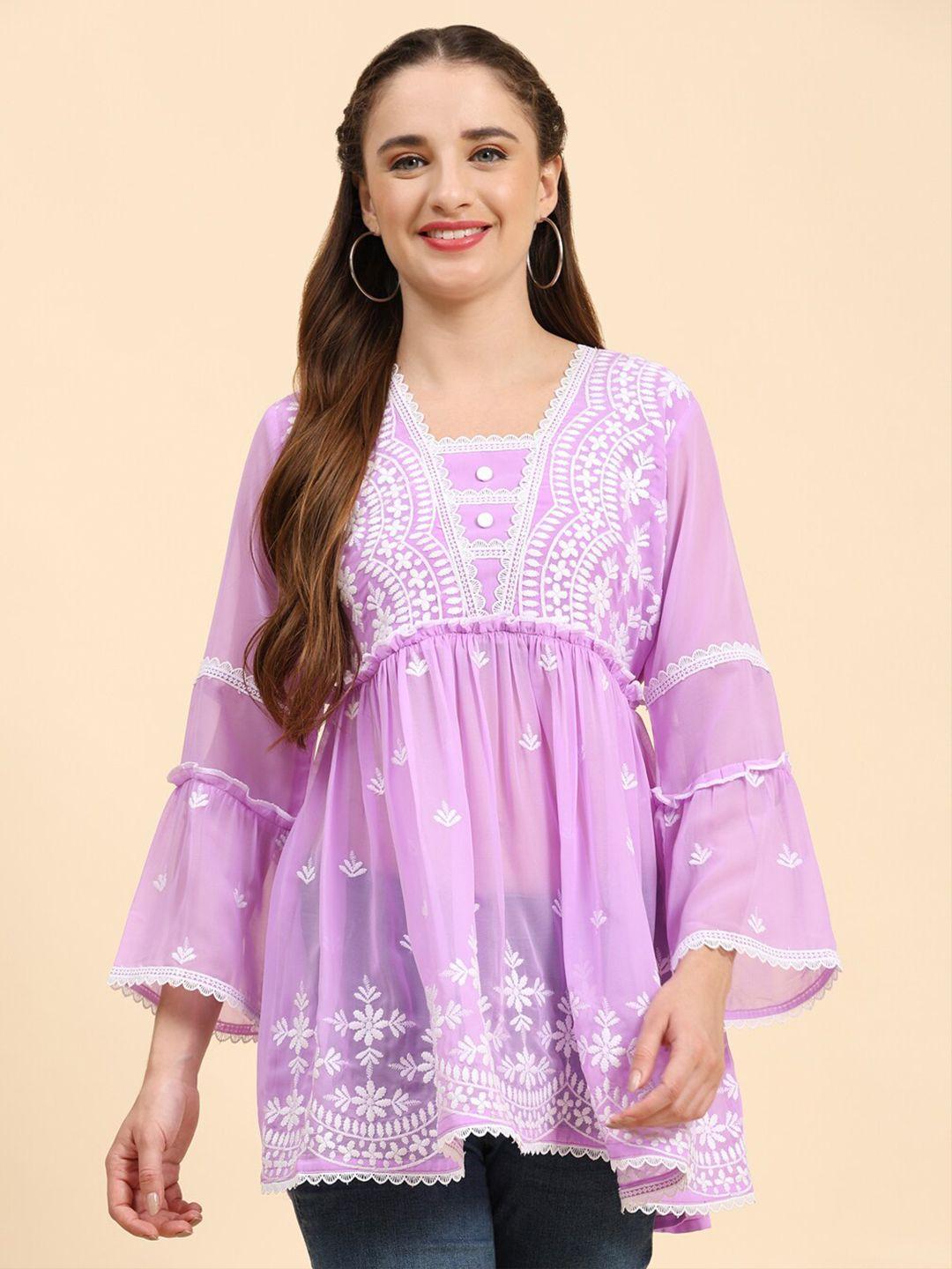 growish purple embroidered georgette top