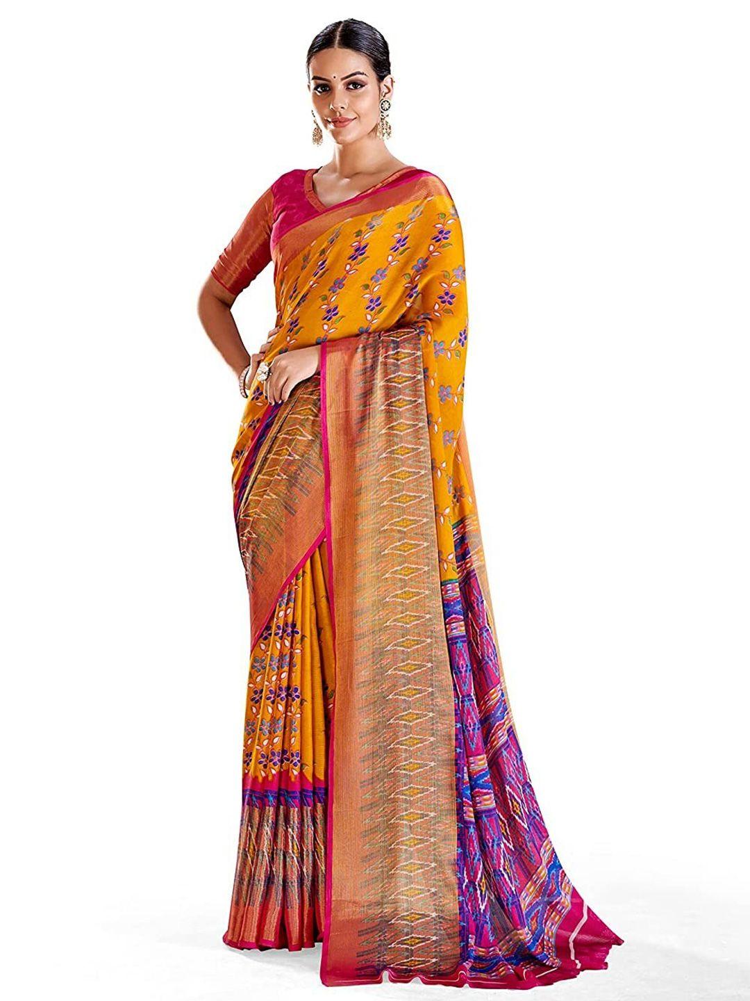 grubstaker floral printed pure chiffon saree