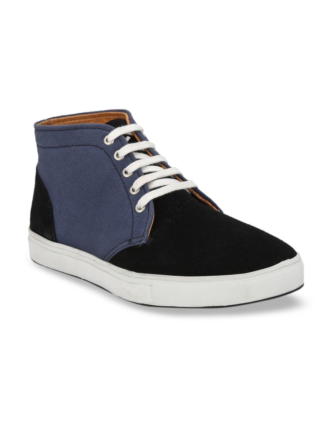 guava men black & blue colourblocked suede mid-top sneakers