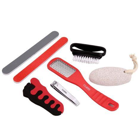gubb pedicure kit 7 in 1 - nail clipper, pumice stone, nail buffer, nail brush, foot rasp & toe spacer