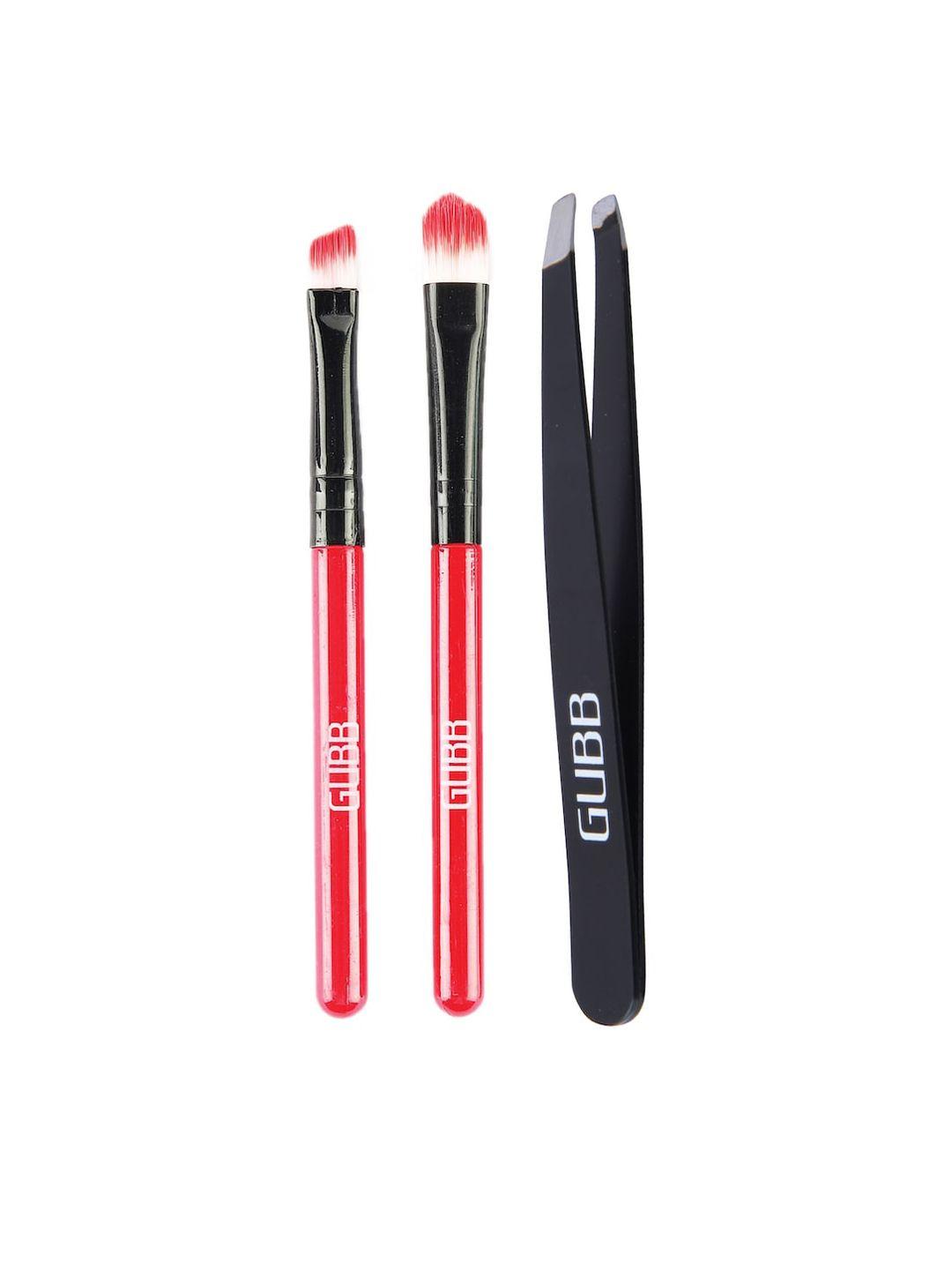 gubb red & black set of 2 eyeshadow makeup brush with slant tweezer