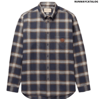 gucci button-down collar logo-appliquéd checked wool-flannel shirt