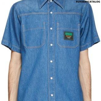 gucci blue denim boutique patch short sleeve shirt