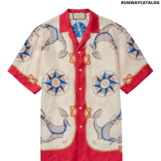 gucci camp-collar printed silk-twill shirt