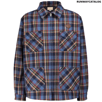 gucci checked overshirt with tiger patch