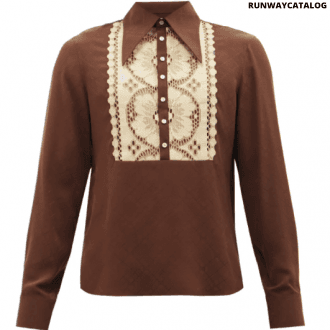 gucci crocheted-bib gg-jacquard silk shirt