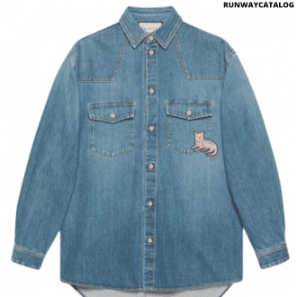 gucci eco-washed cat-patch organic denim shirt