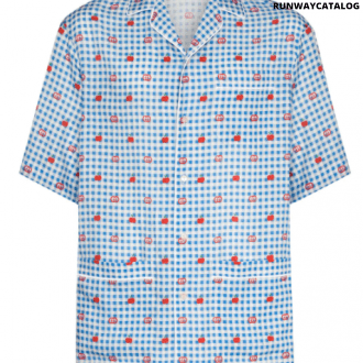 gucci gingham logo apple shirt