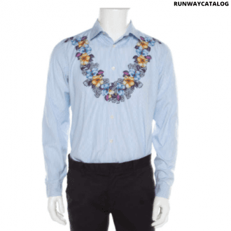 gucci gucci blue and white striped floral printed long sleeve skinny shirt l