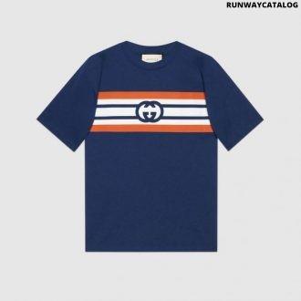 gucci interlocking g stripe print t-shirt blue