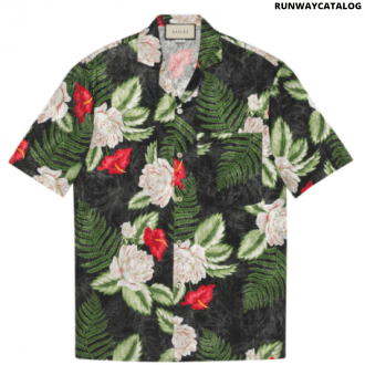 gucci leaf-print short-sleeved shirt