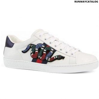 gucci new ace crystal-embroidered snake leather sneaker