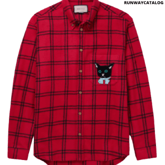 gucci oversized button-down collar appliquéd checked wool-blend flannel shirt