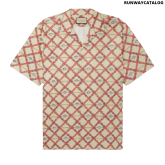 gucci oversized camp-collar printed paper-effect crinkled-shell shirt