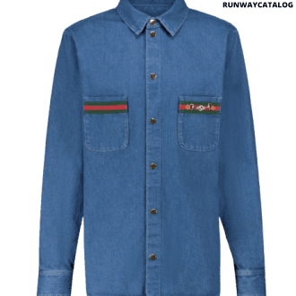 gucci stonewashed denim shirt with web