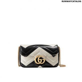 gucci super mini quilted leather chain shoulder bag, black/white