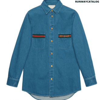 gucci web-detail long-sleeve denim shirt