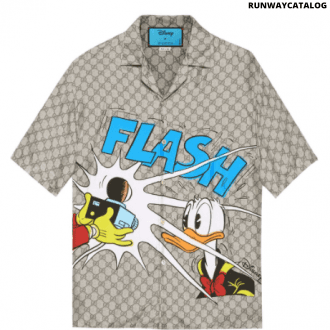 gucci x disney donald duck-print silk bowling shirt