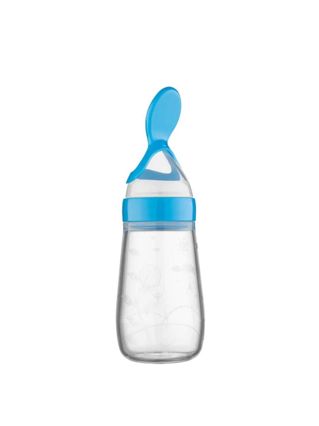 guchigu kids blue & transparent solid baby food feeding bottles with silicone spoon head 125 ml