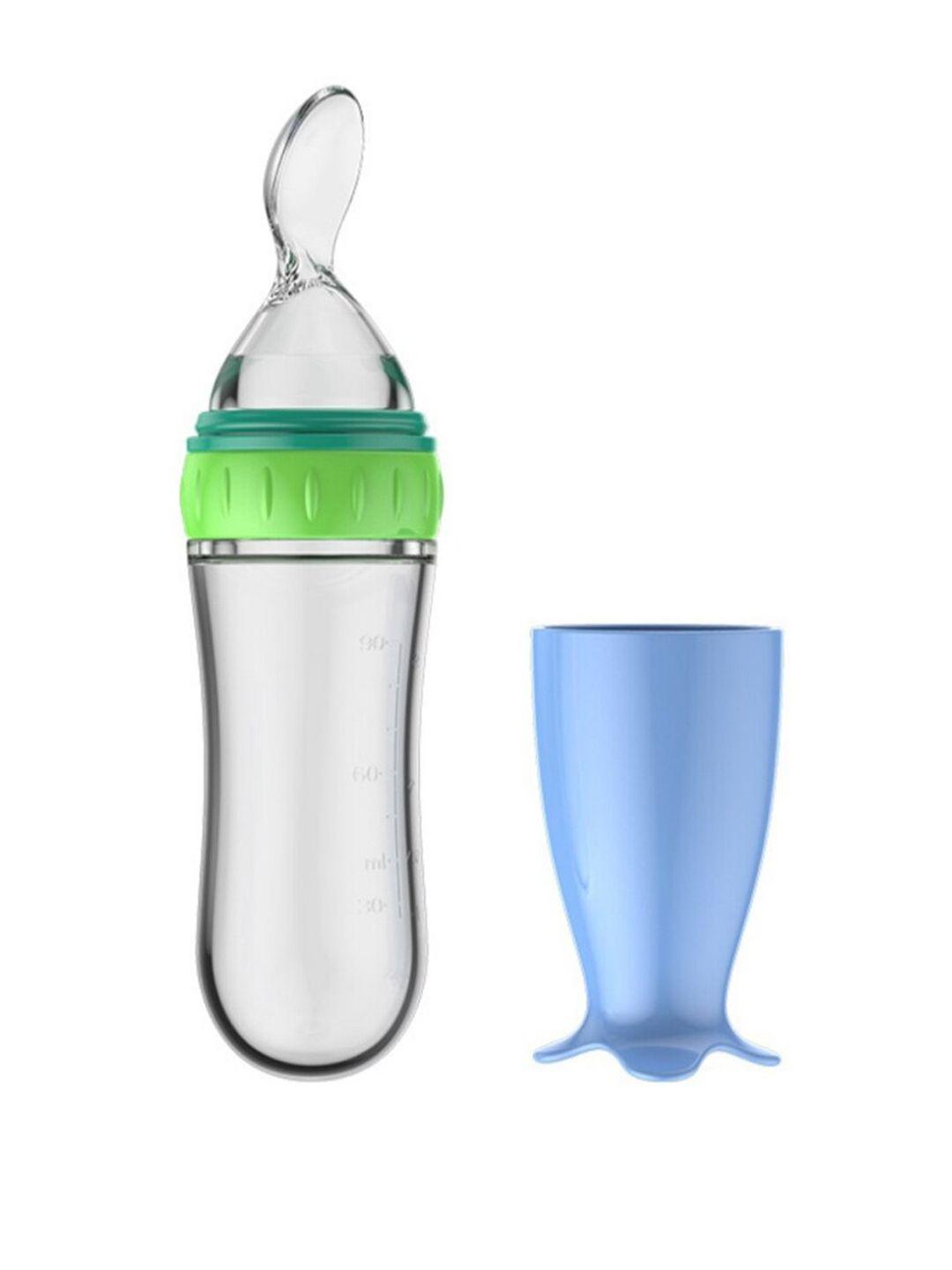 guchigu kids blue & transparent solid baby food feeding bottles with silicone spoon head