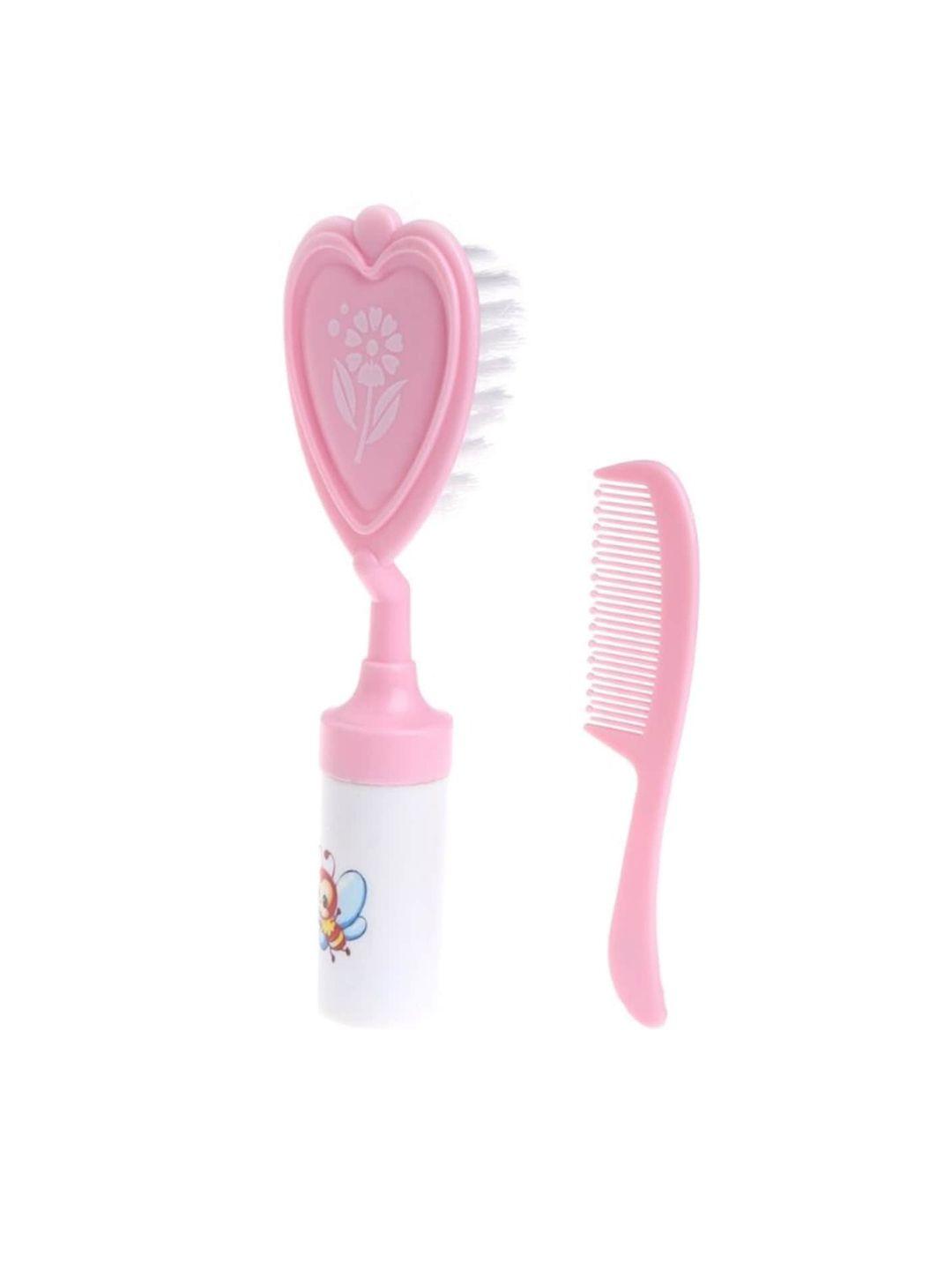 guchigu kids set of pink floral print heart shaped hair brush & wide tooth comb