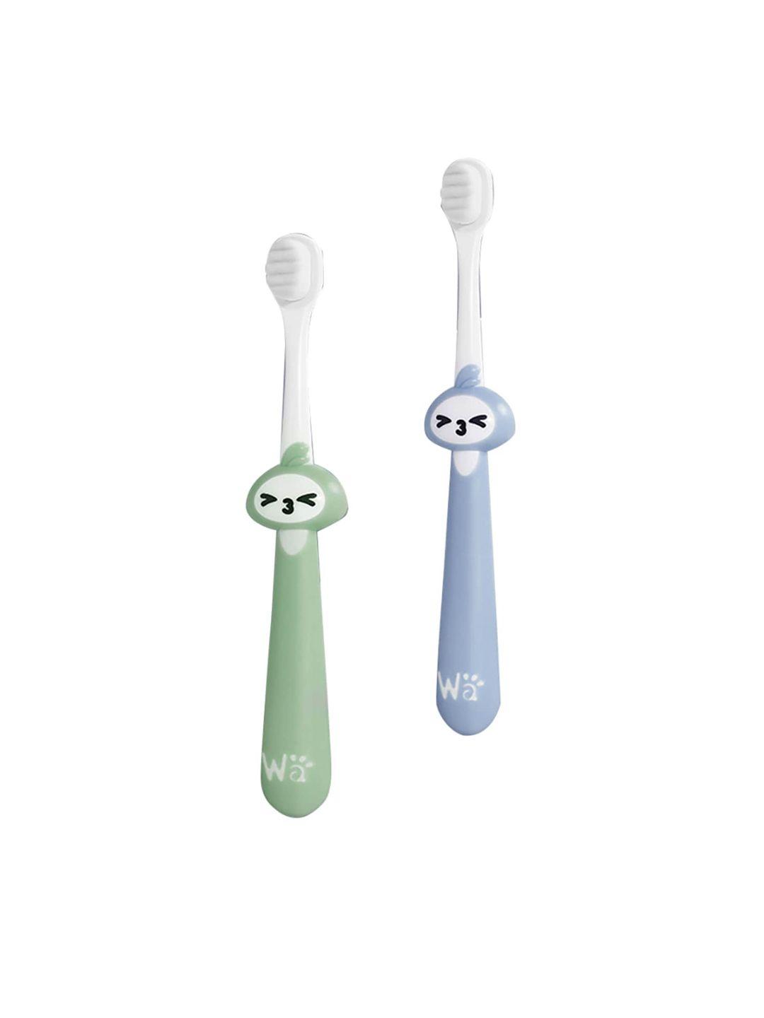 guchigu unisex kids set of 2 blue & green organic bamboo tooth brushes