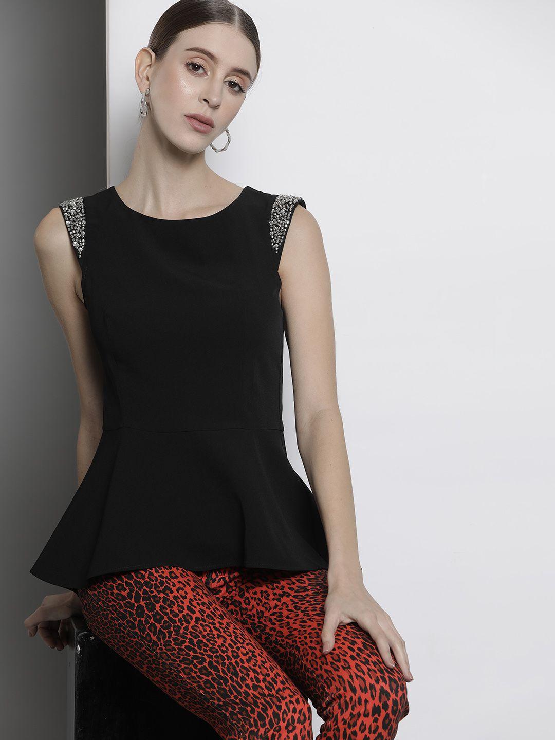 guess black solid top with embellished detail