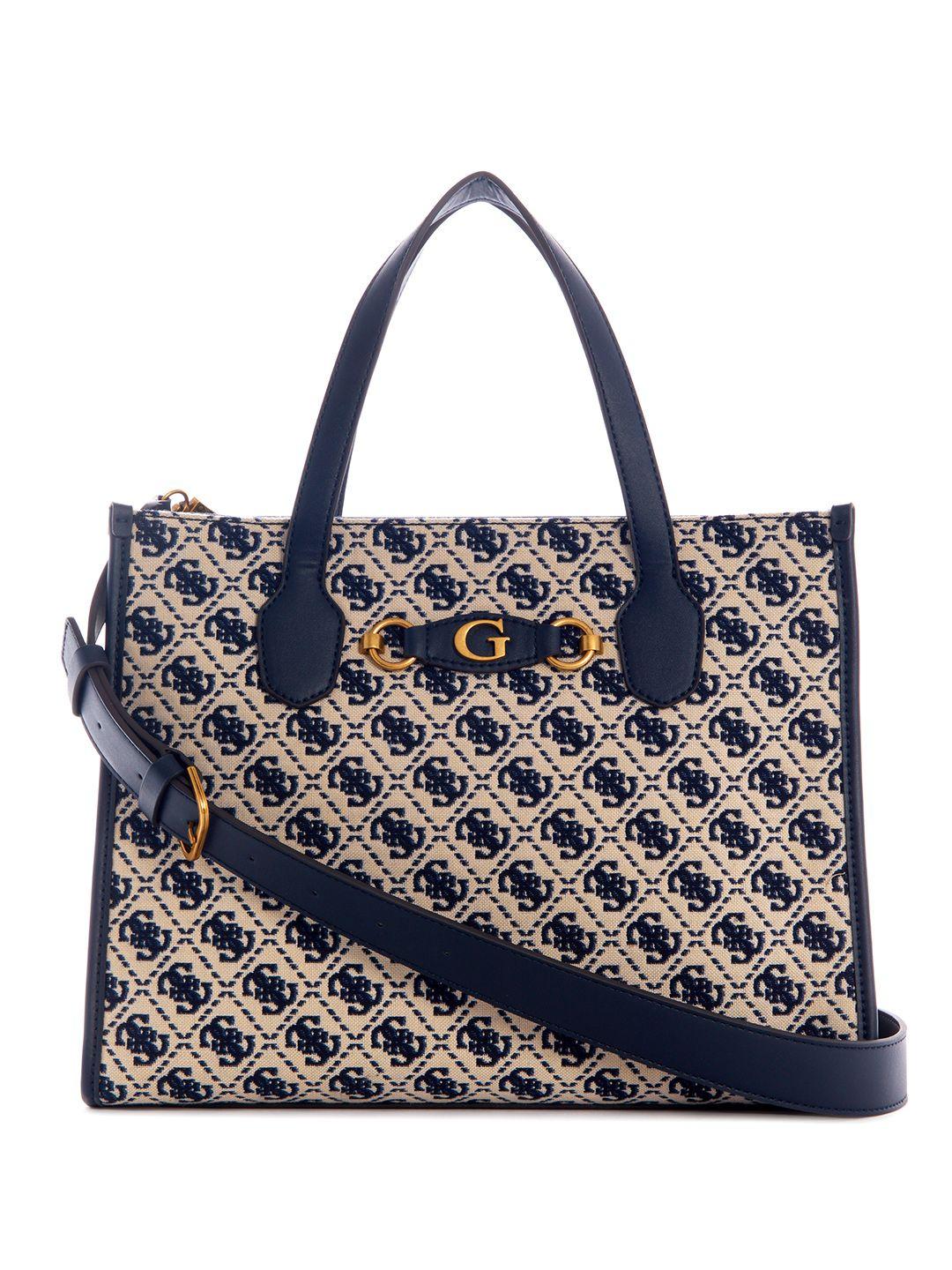 guess brand logo embroidered structured handheld bag