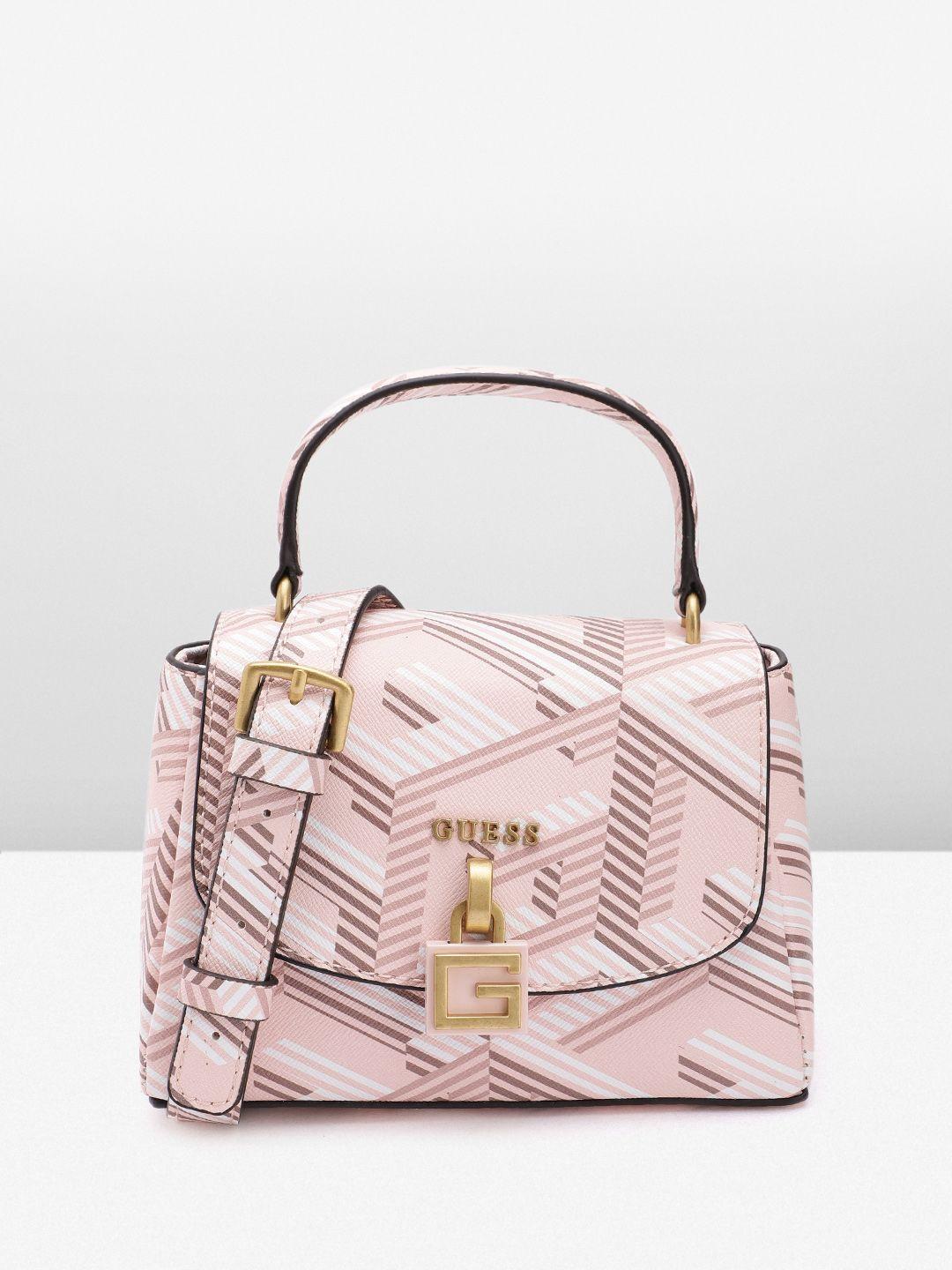 guess brand logo printed structured satchel