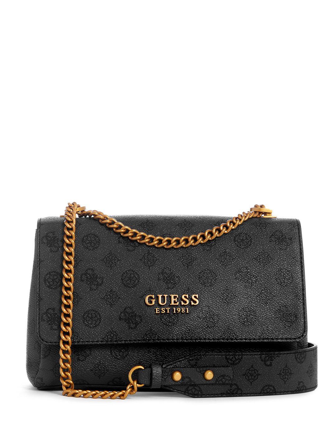 guess brand logo printed structured sling bag