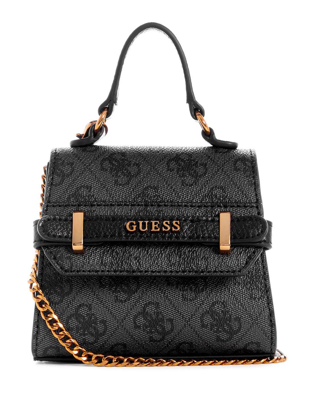 guess brand logo printed structured small satchel bag with brand logo detail