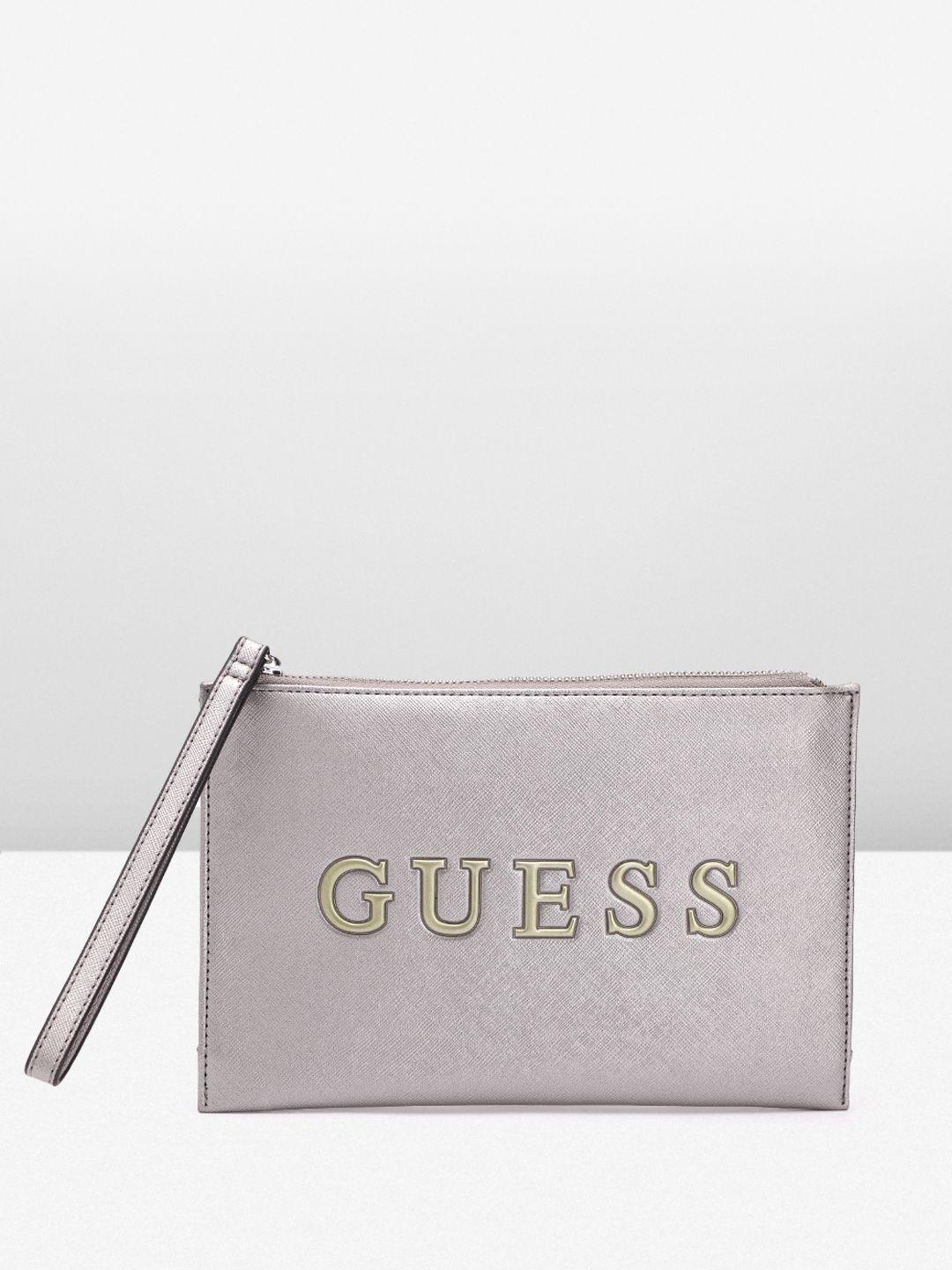 guess brand logo textured purse with wrist loop
