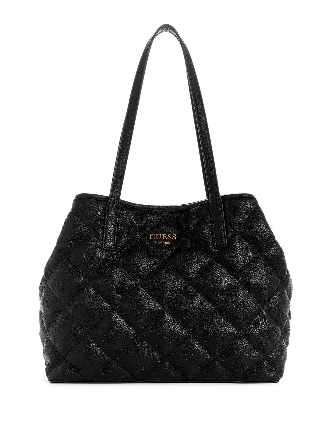 guess brand logo textured shoulder bag with quilted detail