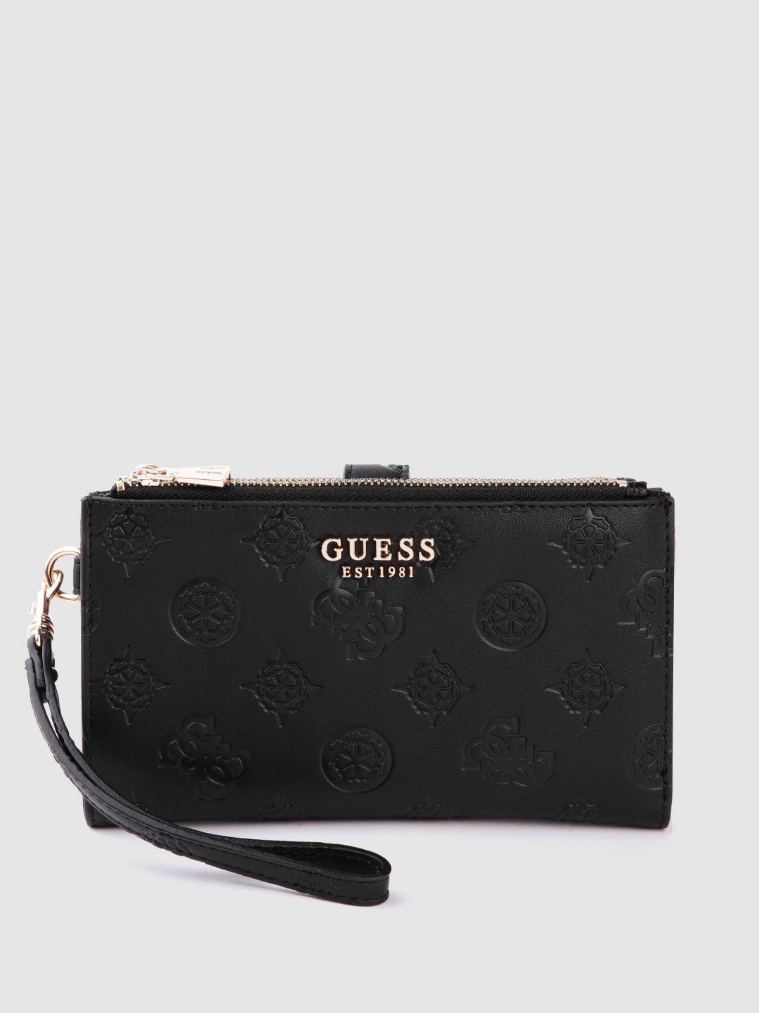guess brand logo textured two fold wallet