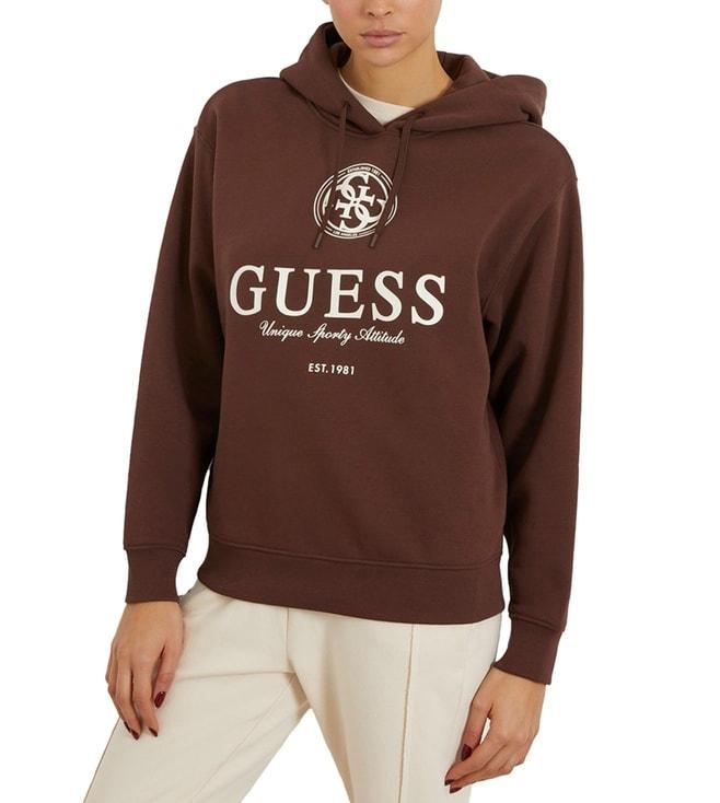guess brown logo regular fit hoodie