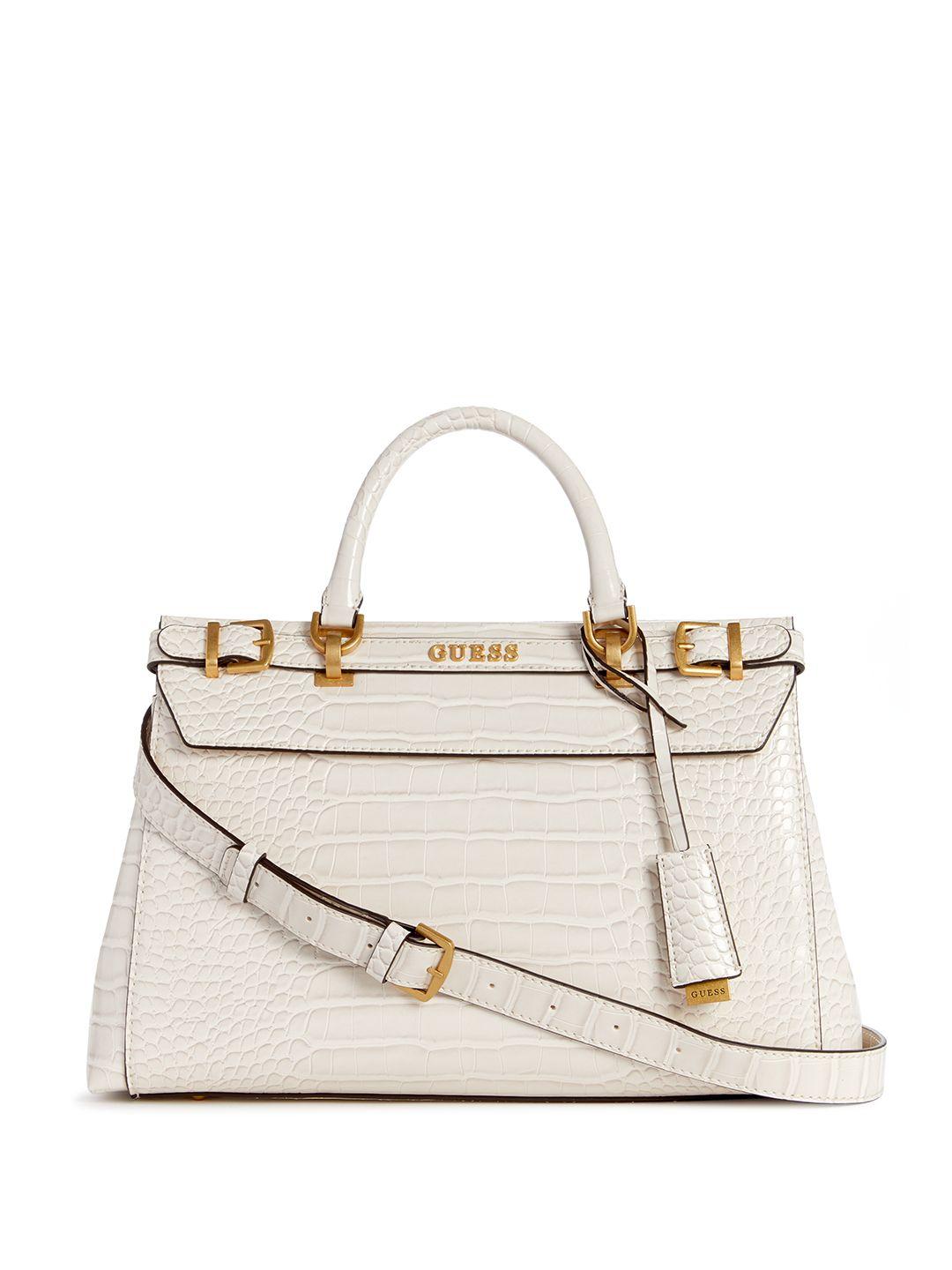 guess croc textured structured handheld bag with buckle detail