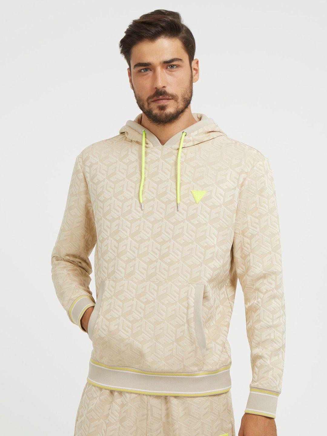 guess geometric printed hooded pullover sweatshirt