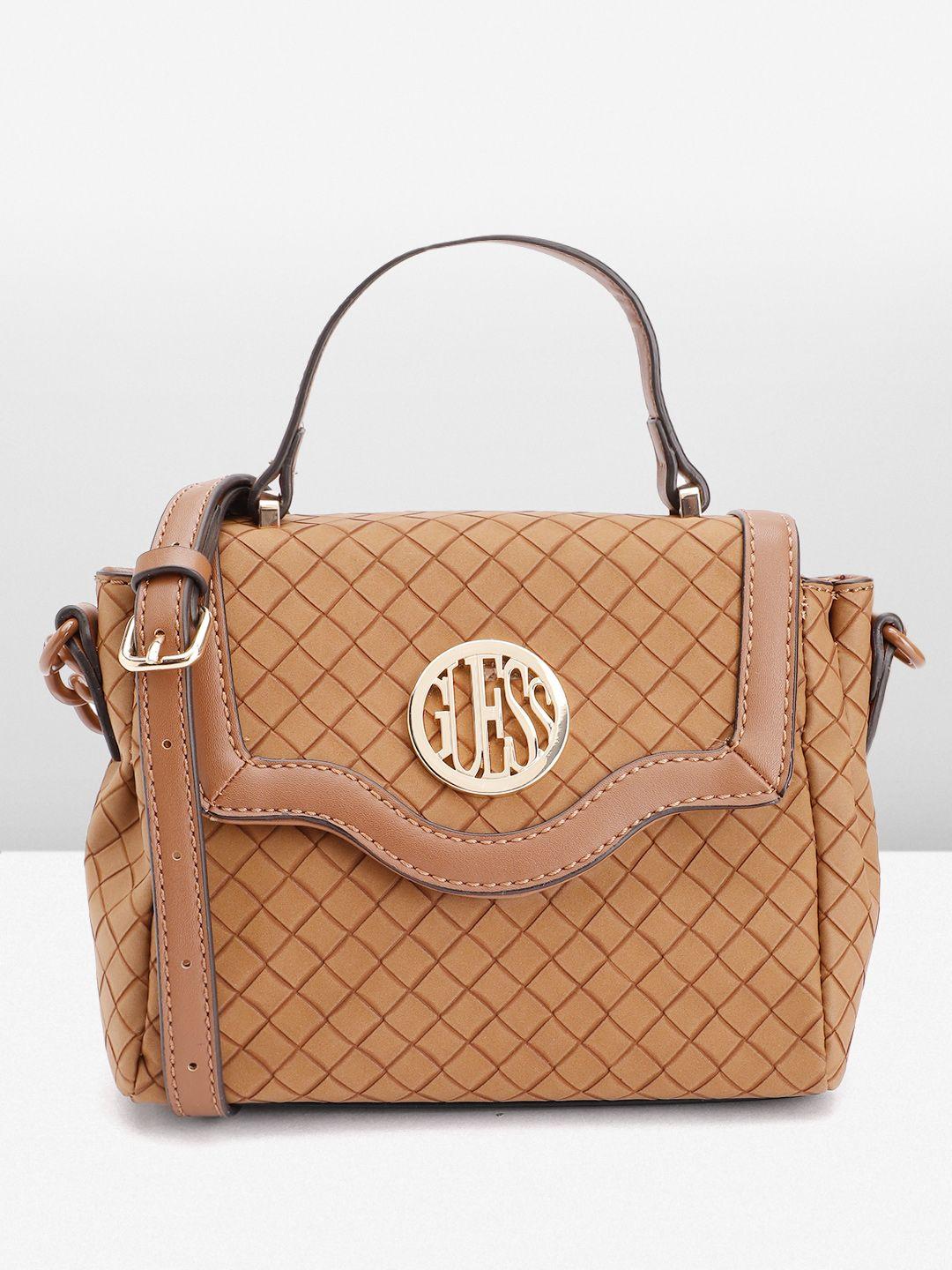 guess geometric textured structured satchel bag
