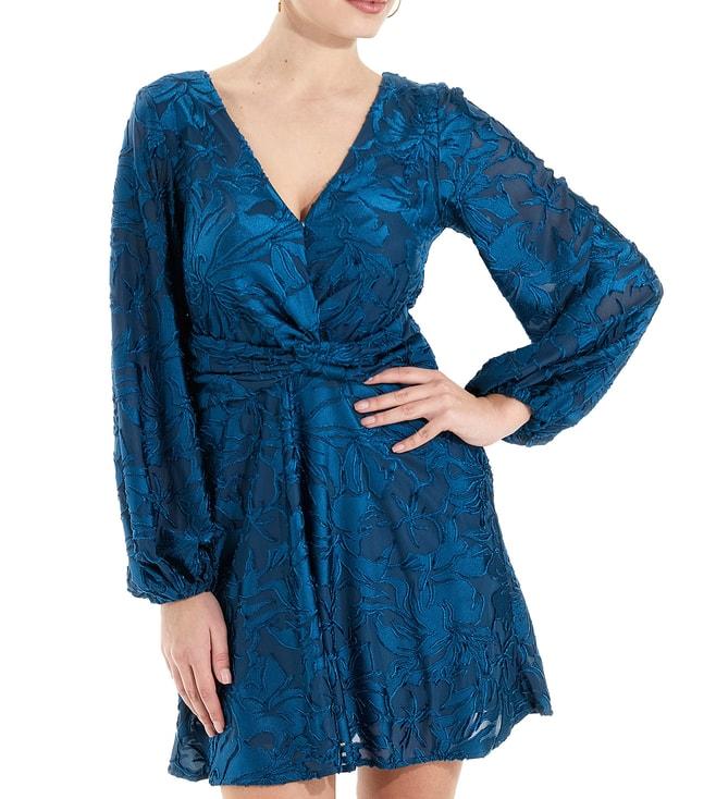 guess reef blue embroidery regular fit dress
