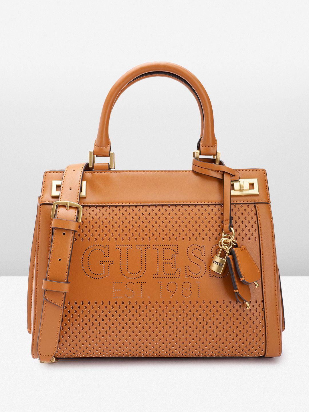 guess structured handheld bag with laser cut detail