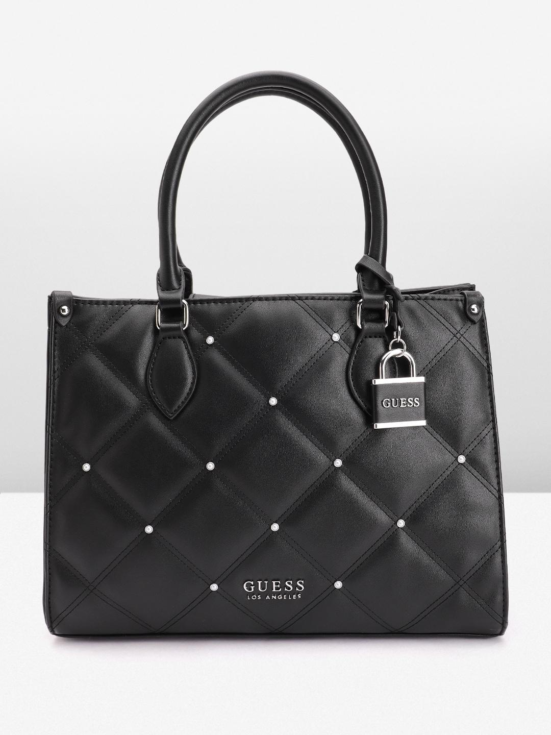 guess structured shoulder bag with quilted detail