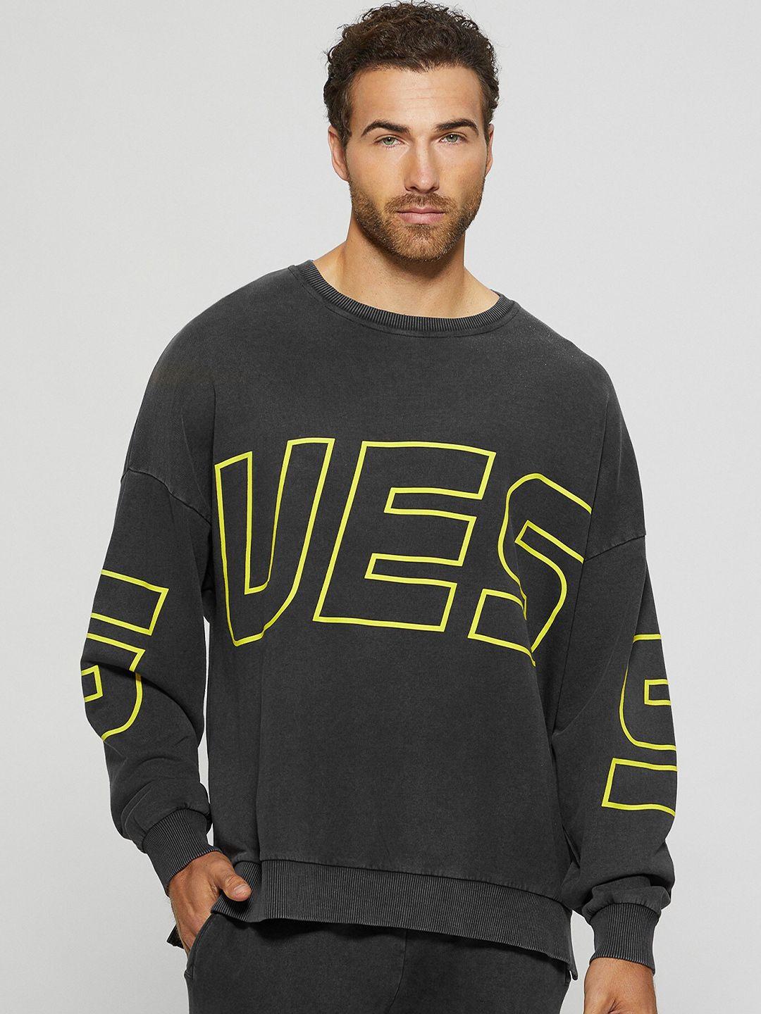 guess typography printed drop-shoulder sleeves cotton pullover sweatshirt