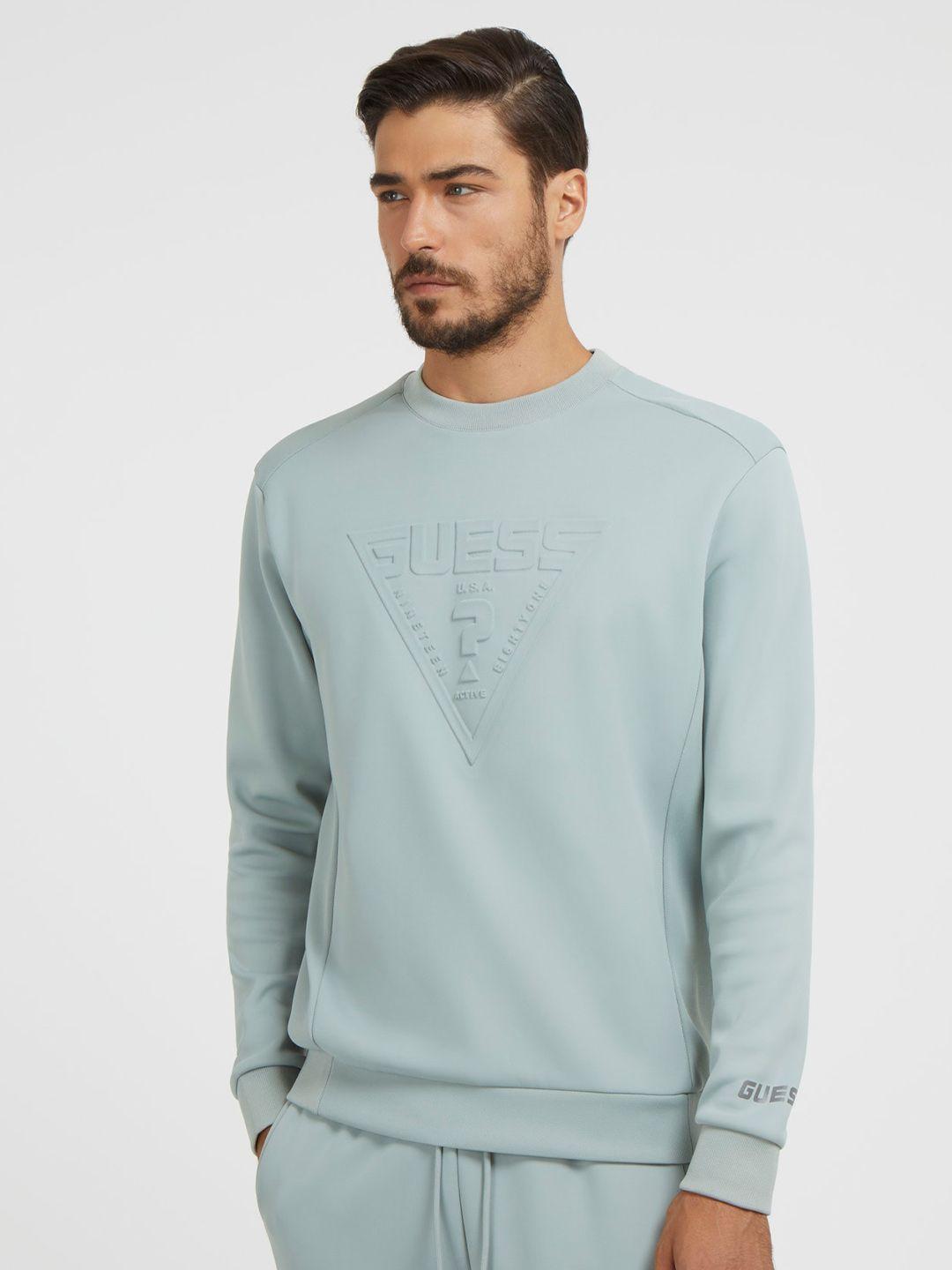 guess typography printed round neck pullover sweatshirt