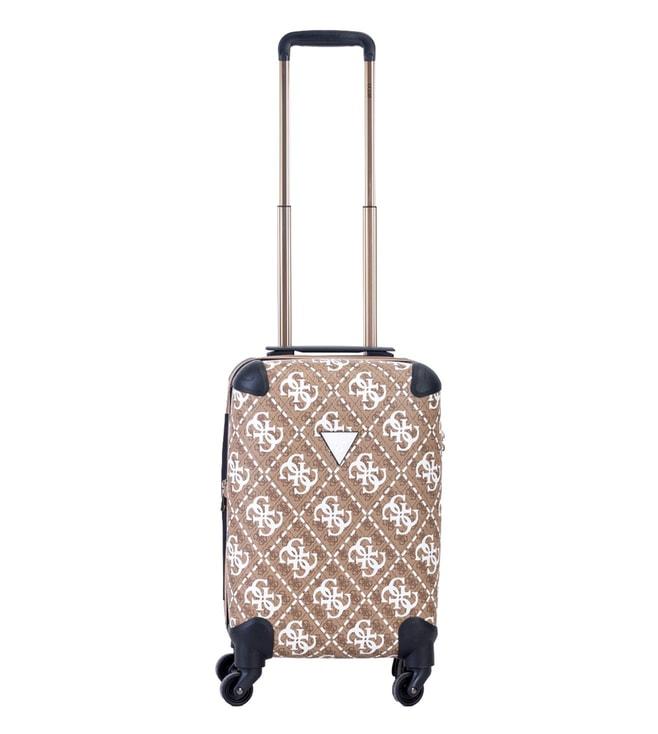guess white & brown wilder printed small carry-on luggage