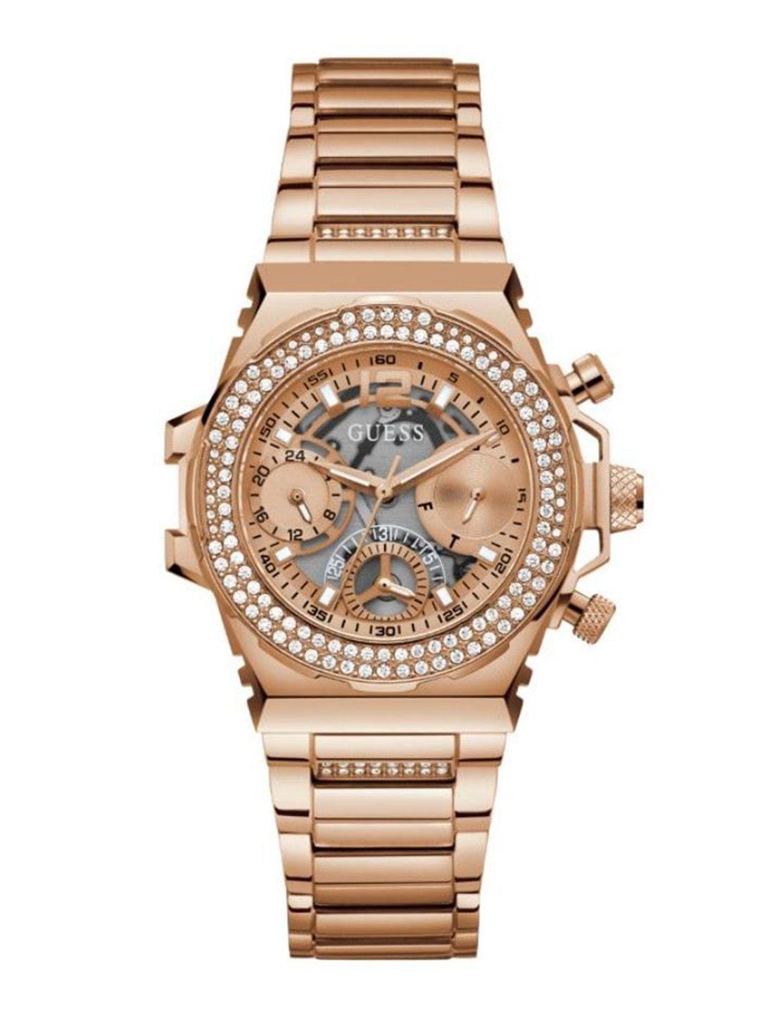 guess women embellished dial & bracelet style straps analogue watch- gw0552l3