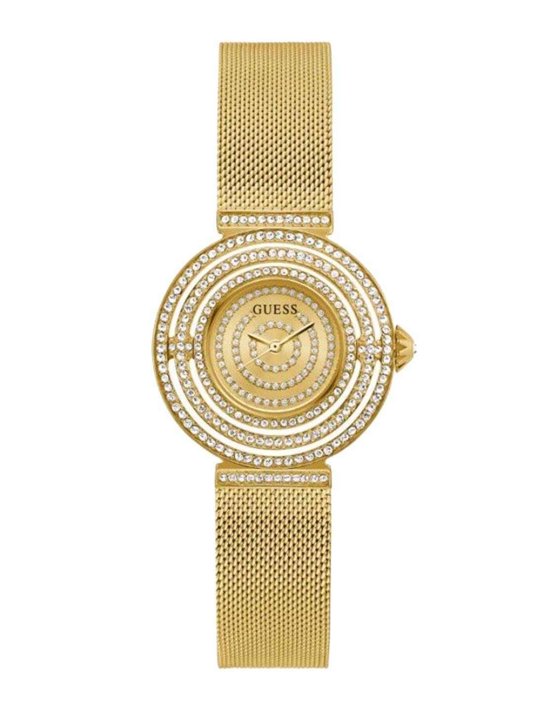 guess women embellished dial analogue watch gw0550l2-gold