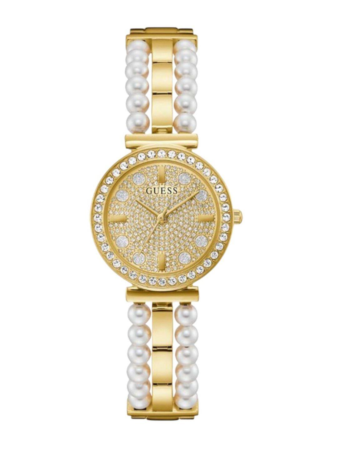 guess women embellished dial stainless steel bracelet style straps analogue watch gw0531l2