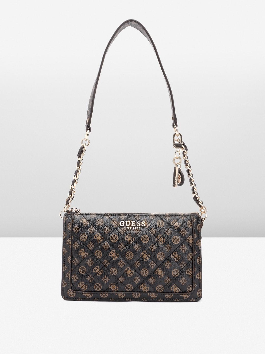 guess women ethnic motifs printed structured shoulder bag with quilted detail
